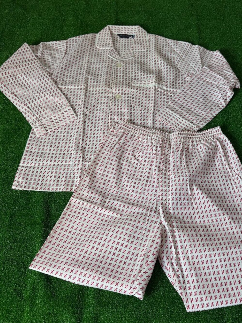 Manhattan Pajama Set Men's M Red White Geometric Retro Dad Style Cotton Blend